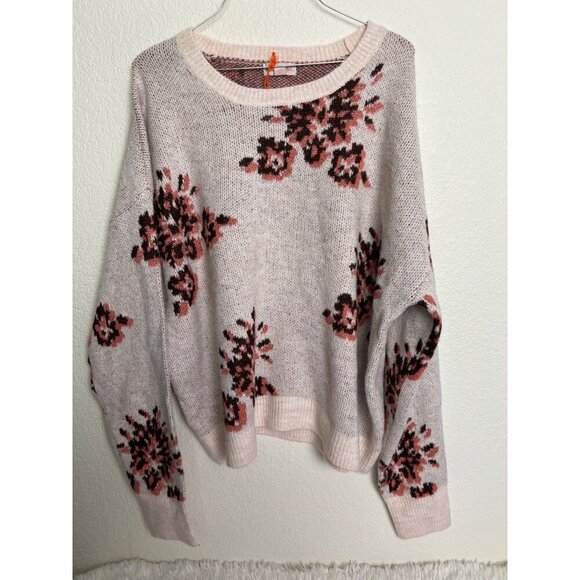 Knox Rose Womens Boho Floral Pullover Knit Crewneck Sweater Size XL Cream Mauve - Picture 3 of 6